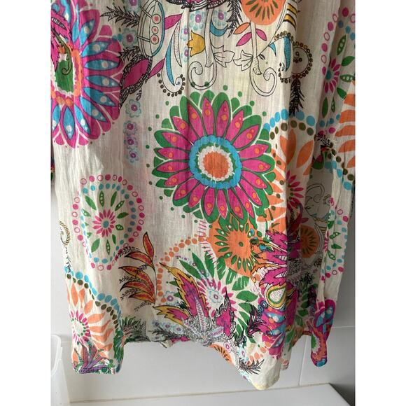 RaJ Swim suit cover up XL Cotton embroidered floral tunic Resort wear - Picture 7 of 8